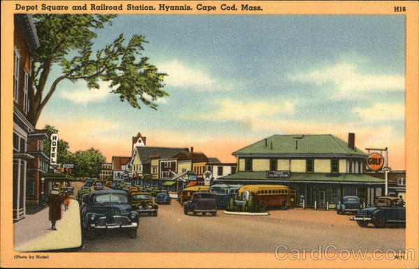 Depot Square and Railroad Station on Cape Cod Hyannis Massachusetts