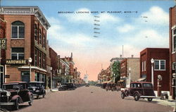 Broadway, Looking West Mount Pleasant, MI Postcard Postcard Postcard