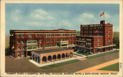 Torbett Clinic & Hospital, Hot Well Pavilion, Majestic Hotel & Bath House Marlin, TX Postcard Postcard Postcard