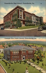 Connellsville High School and Public Library Postcard