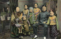 A Chinese Merchant And His Family, Chinatown Postcard