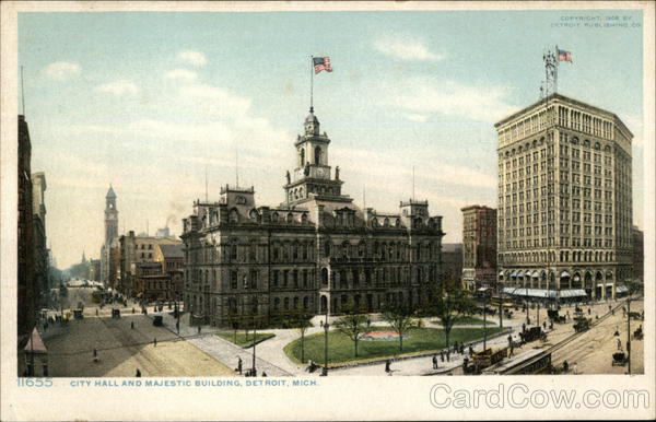 View of City Hall and Majestic Building Detroit Michigan