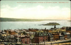 Halifax Harbor from Citadel showing St George's Island Postcard