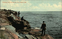 Fishing from the Rocks York Beach, ME Postcard Postcard Postcard