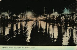 Walnut Street at Night Des Moines, IA Postcard Postcard Postcard