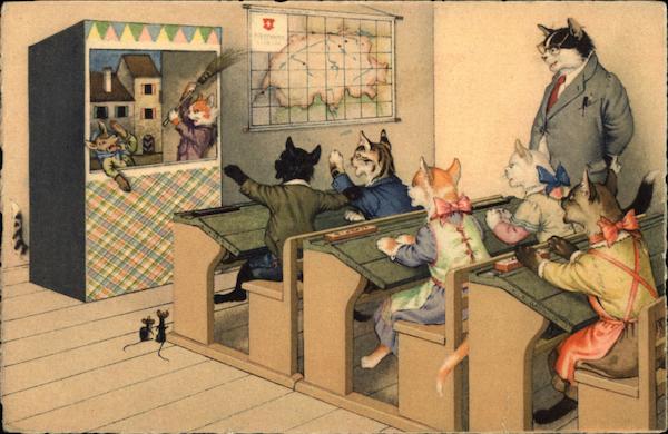 Cats Watching Punch and Judy Play