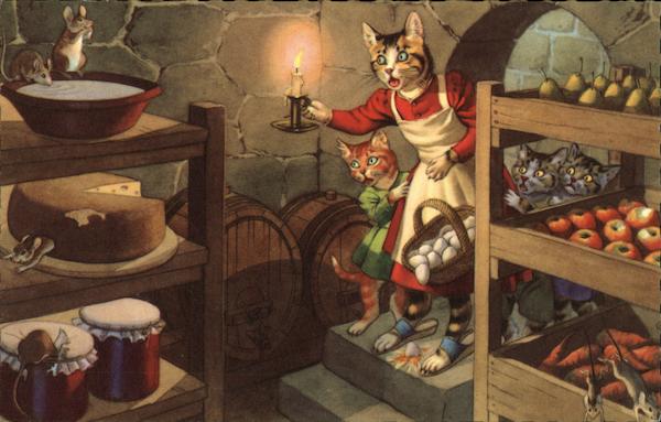 Cats Watching Mice in Cellar