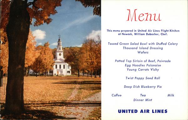 United Air Lines Menu - View of New England Church