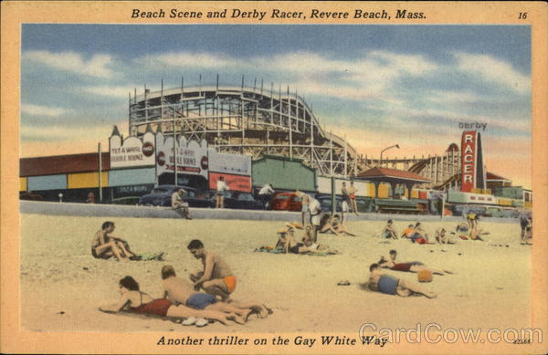 Beach Scene and Derby Racer - Another Thriller on the Gay White Way Revere Beach Massachusetts