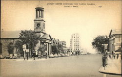 Quincy Center Showing First Parish Church Postcard