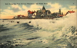Surf Along Sea View Avenue Waterfront Oak Bluffs, MA Postcard Postcard Postcard