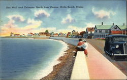 Sea Wall and Cottages Wells Beach, ME Postcard Postcard Postcard