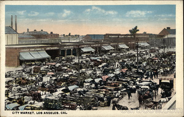 Bird's Eye View of Crowded City Market Los Angeles California