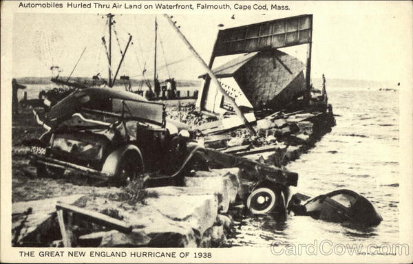 Automobiles Hurled Thru Air Land on Waterfront, Cape Cod Falmouth Massachusetts