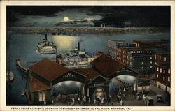 Ferry Slips at Night, looking towards Portsmouth, Virginia Postcard