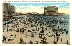 Scene in front of St Charles and Breakers Hotels, Showing Garden Pier Postcard
