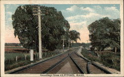 Tree Lines RR Track - Greetings Clifford, MA Postcard Postcard Postcard