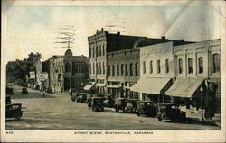 Street Scene of Business District Postcard
