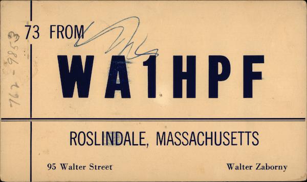 73 From WA1HPF Roslindale Massachusetts
