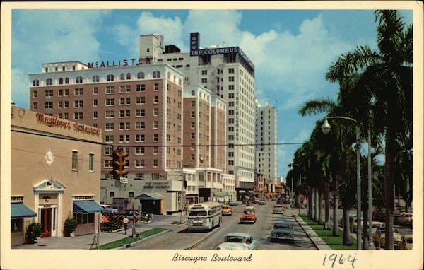 Beautiful Biscayne Boulevard looking North towards famous Hotel Row Miami Florida