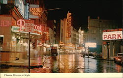 Theatre District at Night looking North on Washington Street Postcard