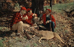 Greetings - 3 Hunters with Deer Postcard