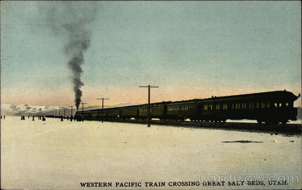 Western Pacific Train Crossing Great Salt Beds, Utah Salt Lake City