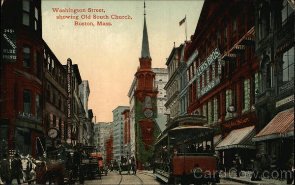 Washington Street, showing Old South Church Boston Massachusetts