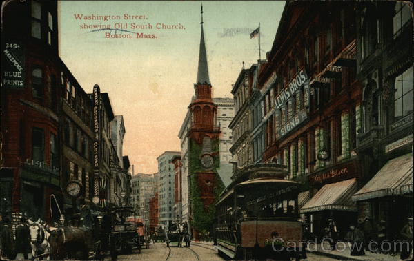 Washington Street, showing Old South Church Boston Massachusetts