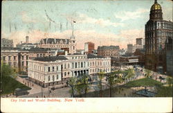 Bird's Eye View of City Hall and World Building Postcard