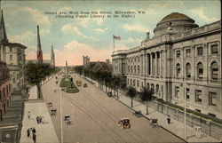 Grand Avenue West from 8th Street - Showing Public Library to the Right Postcard