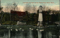 Log Cabin and Light House in Palmer Park Postcard
