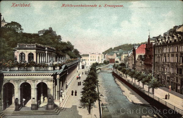 Muhlbrunnkolonnade u. Xreuzgasse Karlsbad Czechoslovakia