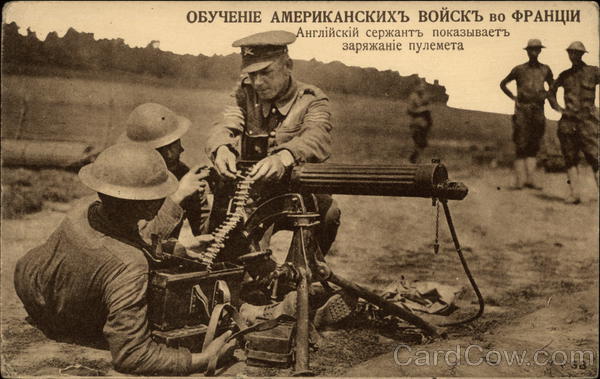 Soldiers loading the machine gun Russia World War I