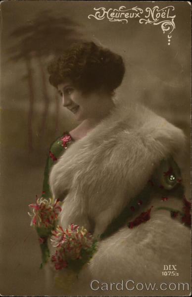 Woman In Festive Dress And White Furs Christmas