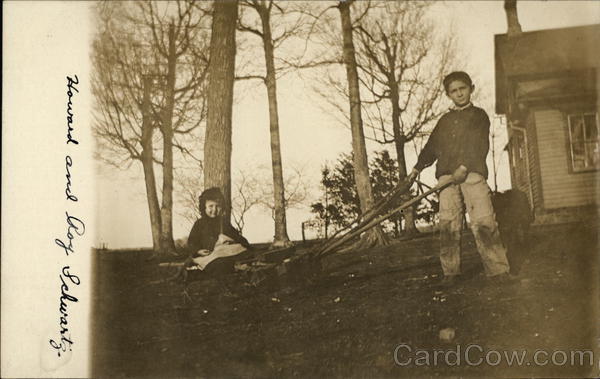 Two Children Outside a Cabin