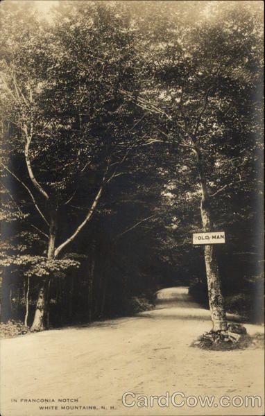 In Franconia Notch Old Man sign New Hampshire White Mountains