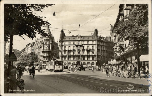 Stockholm, Sweden City with People and a Trolly