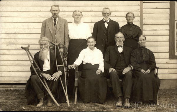 Portrait of People Outside Home, Crutches