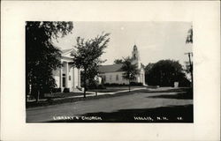 Library & Church Hollis, NH Postcard Postcard Postcard