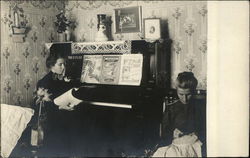 Two Women with Piano and Emroidery Postcard