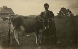 Woman and Her Cow Postcard