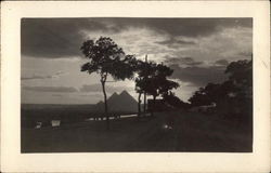 Street Scene Along the Nile - Giza Necropolis in Distance Postcard