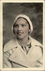 Woman in White Hat and Coat Black Americana Postcard Postcard Postcard
