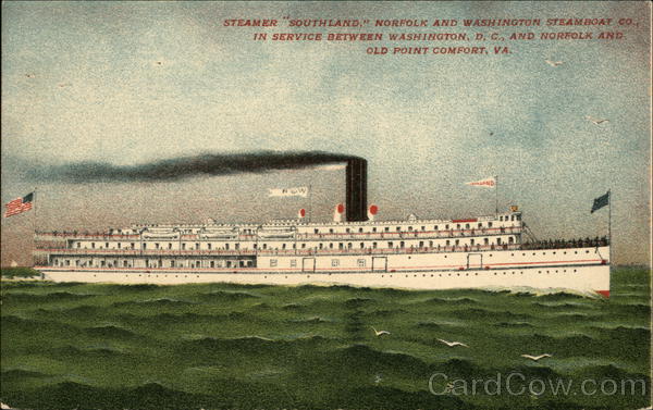 Steamer Southland, Norfolk & Washington Steamboat Co. Old Point Comfort Virginia