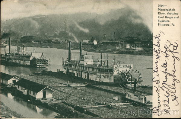 Monongahela River Showing Coal Barges and Steamers Pittsburgh Pennsylvania