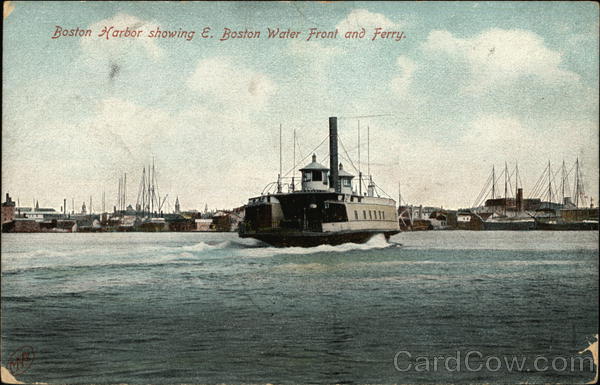 Boston Harbor Showing E. Boston Waterfront and Ferry Massachusetts