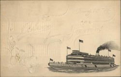 Drawing of a Steamboat Postcard