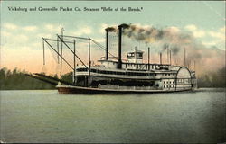 Vicksburg and Greenville Packet Co. Steamer "Belle of the Bends" Postcard