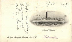 Steamer "Columbia", Chesapeake Steamship Co. Postcard